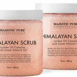 Majestic Pure Himalayan Salt Body Scrub With Lychee Oil, Exfoliating Salt Scrub To Exfoliate & Moisturize Skin, Deep Cleansing - 10 Oz (Pack Of 2)