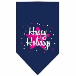 Mirage Pet Products Scribble Happy Holidays Screen Print Bandana Navy Blue Large