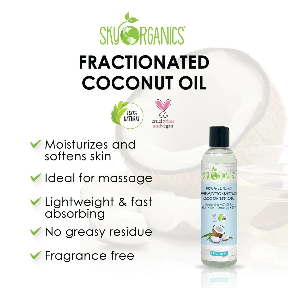 Fractionated Coconut Oil By Sky Organics (8 Oz) Natural Fractionated Coconut Oil MCT Oil Moisturizing Coconut Carrier Oil Body Oil Coconut Makeup Remover Coconut Oil For Hair Skin DIY Fragrance Free 5 Fractionated Coconut Oil By Sky Organics (8 Oz) Natural Fractionated Coconut Oil MCT Oil Moisturizing Coconut Carrier Oil Body Oil Coconut Makeup Remover Coconut Oil For Hair Skin DIY Fragrance Free - Image 3