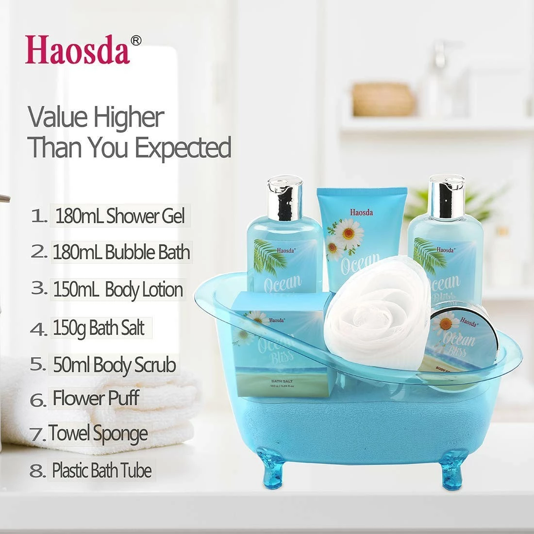 Haosda Bath Set For Women - Gift Basket Includes Bubble Bath, Shower Gel, Body & Hand Lotion, Bath Salts And More, Perfect Gifts Set For Home Relaxation (Blue) 5 Haosda Bath Set For Women - Gift Basket Includes Bubble Bath, Shower Gel, Body & Hand Lotion, Bath Salts And More, Perfect Gifts Set For Home Relaxation (Blue) - Image 3