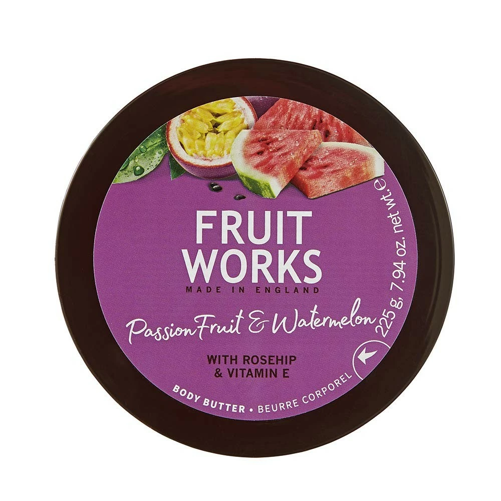 Fruit Works Passion Fruit & Watermelon Cruelty Free & Vegan Body Butter With Natural Extracts 1x 225g 3 Fruit Works Passion Fruit & Watermelon Cruelty Free & Vegan Body Butter With Natural Extracts 1x 225g