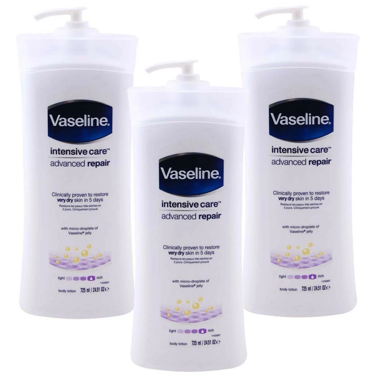 Vaseline® Vaseline Intensive Care Body Lotion - Advanced Repair - 24.5 Fl Oz (725 ML) Per Bottle - Pack Of 3 Bottles 3 Vaseline® Vaseline Intensive Care Body Lotion - Advanced Repair - 24.5 Fl Oz (725 ML) Per Bottle - Pack Of 3 Bottles
