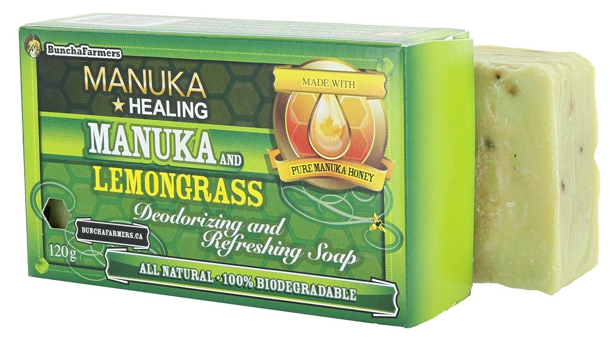 BunchaFarmers All Natural 100% Biodegradable Healing Manuka Honey And Lemongrass Deodorizing And Refreshing Soap Bar (Made In Canada) 4 BunchaFarmers All Natural 100% Biodegradable Healing Manuka Honey And Lemongrass Deodorizing And Refreshing Soap Bar (Made In Canada) - Image 2