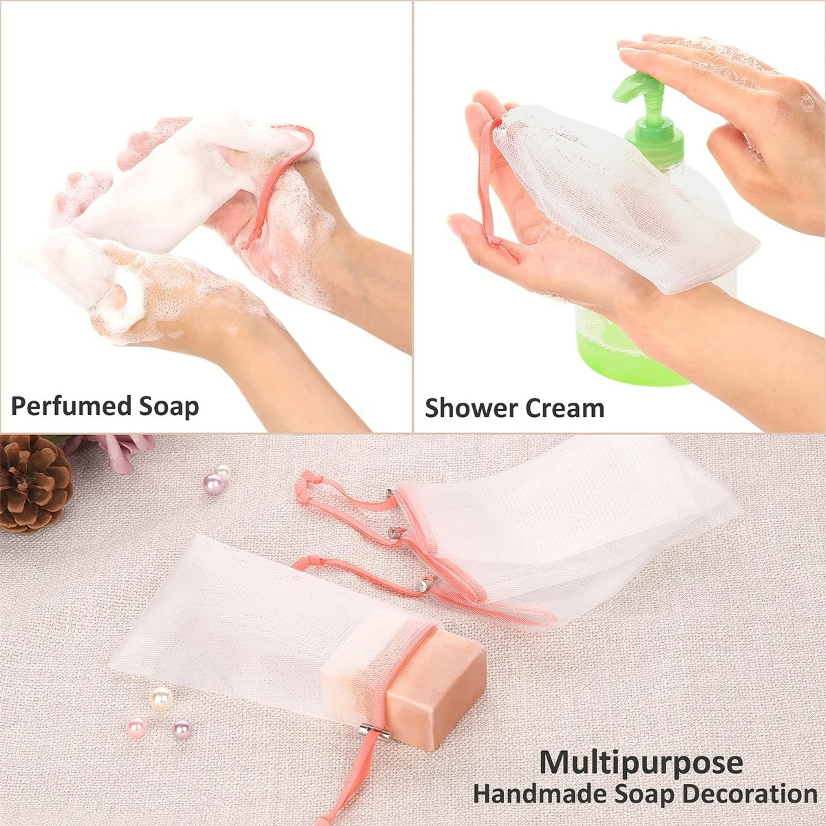 Cobahom Store Cobahom 6 Pcs Mesh Soap Bag Mesh Foaming Net Soap Sack Bags Soap Handmade Soap Bubble Mesh Net Bags With Drawstring For Bath & Shower(Pink) 7 Cobahom Store Cobahom 6 Pcs Mesh Soap Bag Mesh Foaming Net Soap Sack Bags Soap Handmade Soap Bubble Mesh Net Bags With Drawstring For Bath & Shower(Pink) - Image 5
