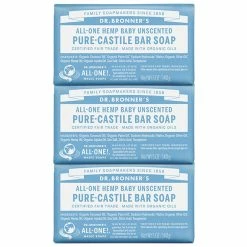 Dr. Bronner's Store Dr. Bronner’s - Pure-Castile Bar Soap (Baby Unscented, 5 Ounce, 3-pack) - Made With Organic Oils, For Face, Body, Hair, Gentle For Sensitive Skin, Babies, No Added Fragrance, Biodegradable, Vegan
