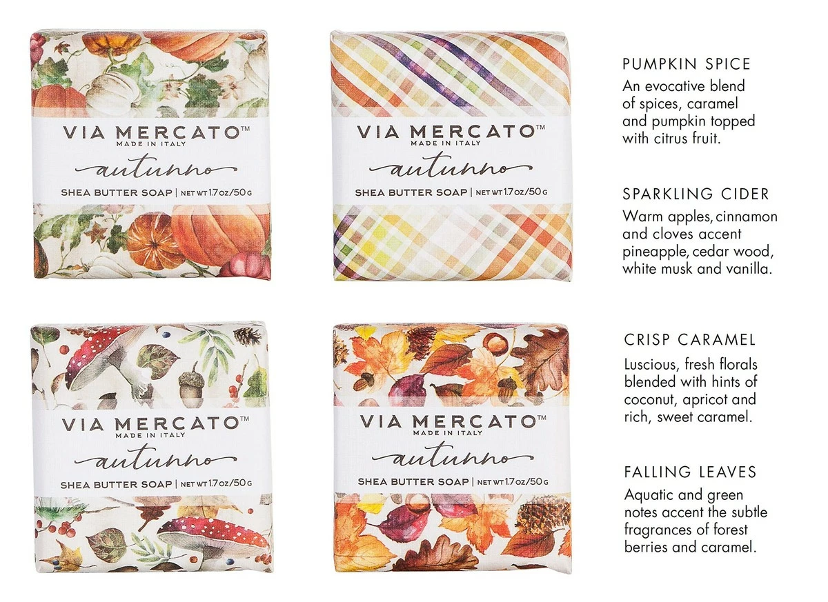 Via Mercato Natale Shea Butter Soap Boutique Luxury Gift Box (Set Of 4, 50g Each) - Autunno 10 Via Mercato Natale Shea Butter Soap Boutique Luxury Gift Box (Set Of 4, 50g Each) - Autunno - Image 8