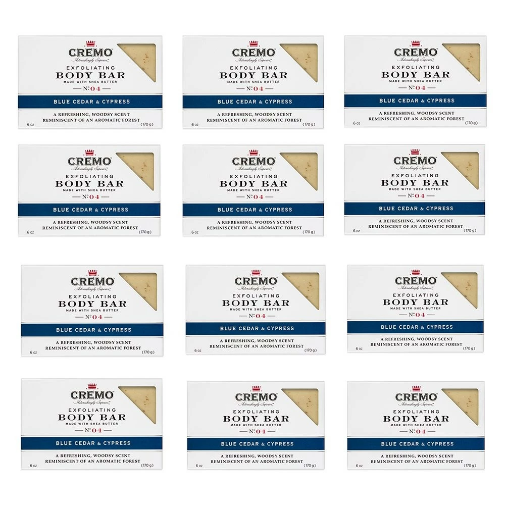 Cremo Exfoliating Body Bar With Shea Butter, Blue Cedar & Cypress, 6 Ounce (Pack Of 12) 3 Cremo Exfoliating Body Bar With Shea Butter, Blue Cedar & Cypress, 6 Ounce (Pack Of 12)