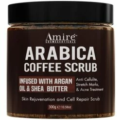 FFN All Natural Arabica Coffee Body Scrub, Infused With Argan Oil And Shea Butter, Great For Acne, Anti Cellulite And Stretch Mark Treatment, Helps With Eczema And Age Spots