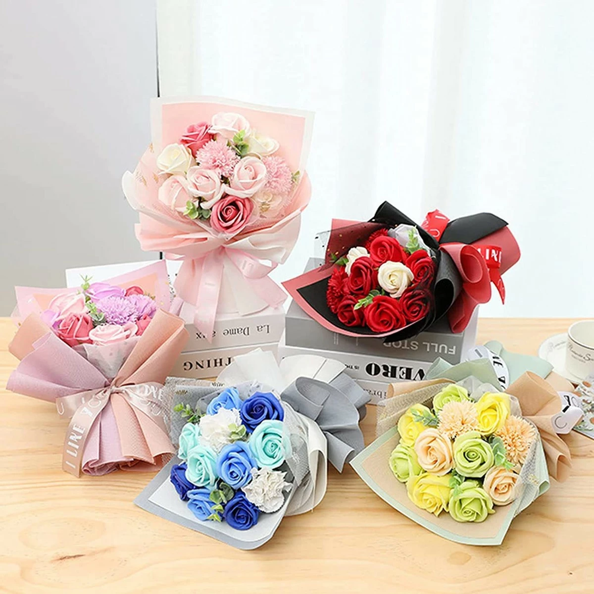 FRECI Artificial Soap Flower Bath Soap Rose Flower Scented Soap Bouquet For Mother Valentine's Day Party Wedding Decoration - Green 8 FRECI Artificial Soap Flower Bath Soap Rose Flower Scented Soap Bouquet For Mother Valentine's Day Party Wedding Decoration - Green - Image 6