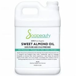 Soapeauty Store SWEET ALMOND OIL Organic Cold Pressed Unrefined | 100% Pure Natural Available In Bulk | Carrier For Essential Oils, Moisturizer For Skin, Face & Hair, Soap Making | Sizes 4OZ To 1 GALLON | (64 OZ)