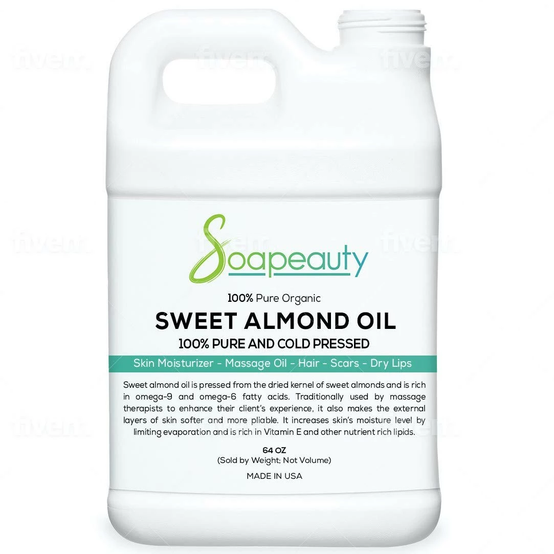 Soapeauty Store SWEET ALMOND OIL Organic Cold Pressed Unrefined | 100% Pure Natural Available In Bulk | Carrier For Essential Oils, Moisturizer For Skin, Face & Hair, Soap Making | Sizes 4OZ To 1 GALLON | (64 OZ) 3 Soapeauty Store SWEET ALMOND OIL Organic Cold Pressed Unrefined | 100% Pure Natural Available In Bulk | Carrier For Essential Oils, Moisturizer For Skin, Face & Hair, Soap Making | Sizes 4OZ To 1 GALLON | (64 OZ)