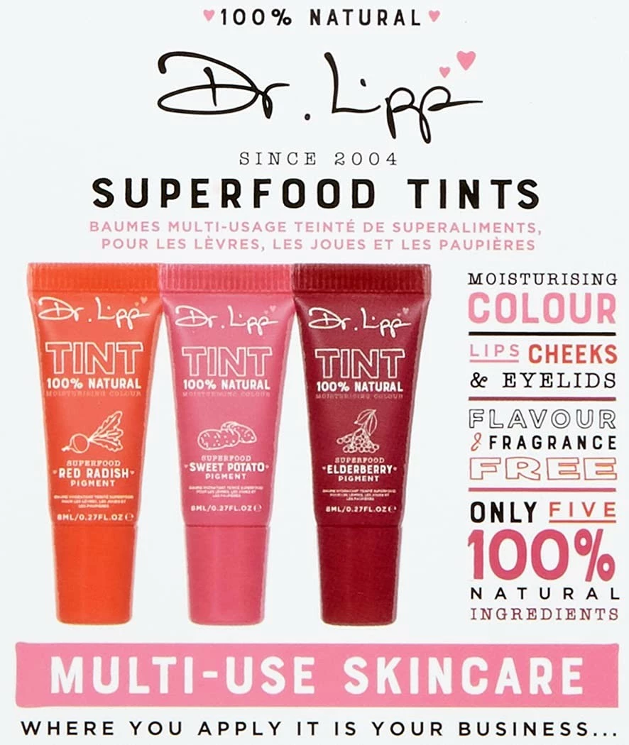 Dr. Lipp - Superfood Tint 3 Pack – Sweet Potato, Red Radish & Elderberry. Long Lasting Stains Made From Organic Edible Plant Pigments. Fragrance, GMO, Paraben & Cruelty Free 4 Dr. Lipp - Superfood Tint 3 Pack – Sweet Potato, Red Radish & Elderberry. Long Lasting Stains Made From Organic Edible Plant Pigments. Fragrance, GMO, Paraben & Cruelty Free - Image 2