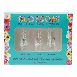 Blossom 3 Piece Gift Set - Color-Changing Crystal Lip Balm (Turquoise, Pink, Purple)