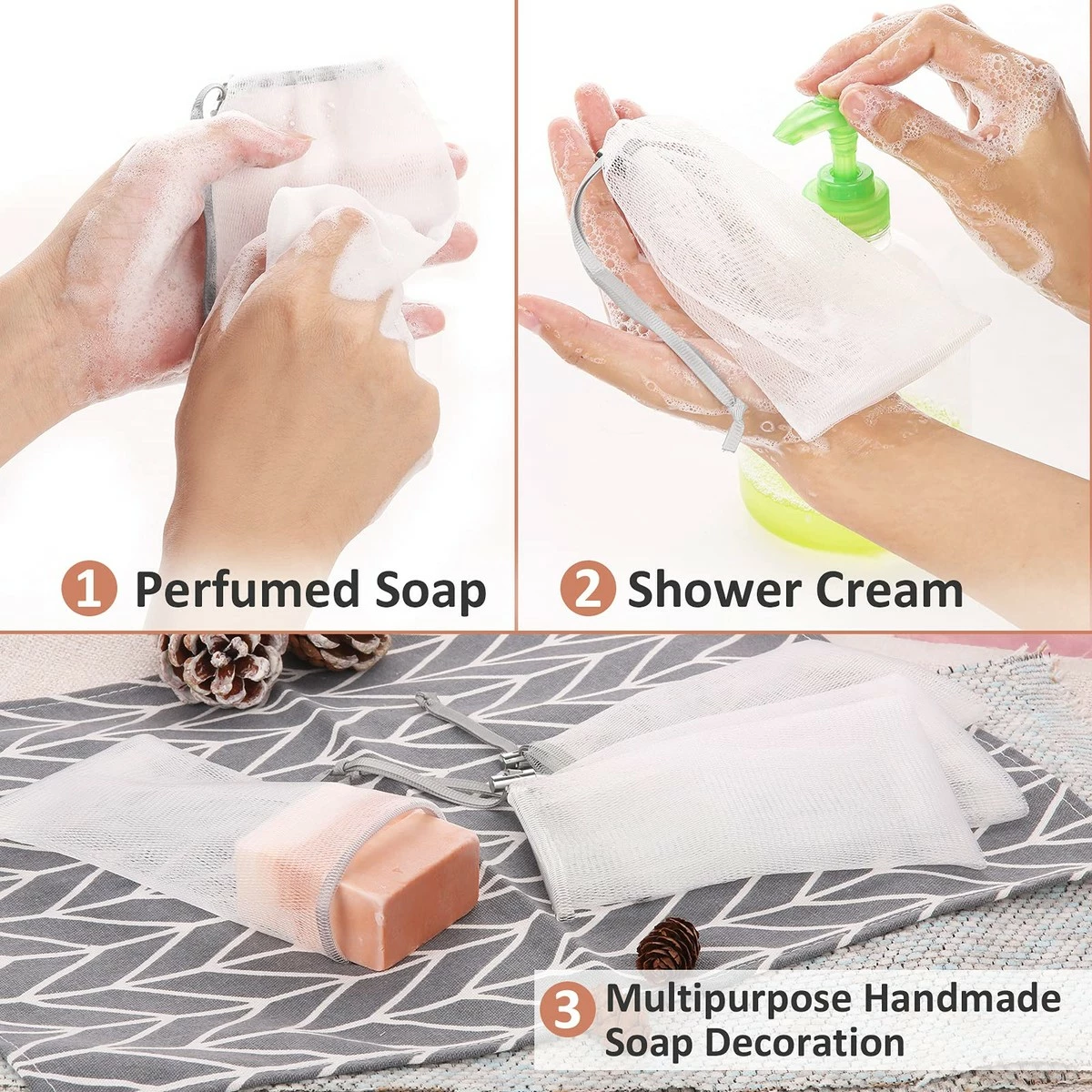 Cobahom Store Cobahom 6 Pcs Mesh Soap Bag Mesh Foaming Net Soap Sack Bags Soap Handmade Soap Bubble Mesh Net Bags With Drawstring For Bath & Shower (Gray) 7 Cobahom Store Cobahom 6 Pcs Mesh Soap Bag Mesh Foaming Net Soap Sack Bags Soap Handmade Soap Bubble Mesh Net Bags With Drawstring For Bath & Shower (Gray) - Image 5