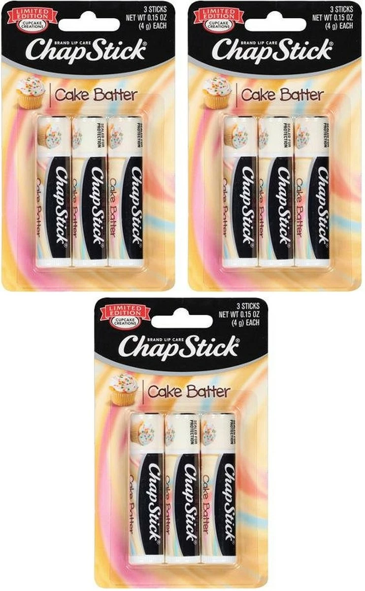 Chapstick Chap Stick Lip Care - Limited Edition - Cake Batter - 3 Count Sticks Per Package - Pack Of 3 Packages 3 Chapstick Chap Stick Lip Care - Limited Edition - Cake Batter - 3 Count Sticks Per Package - Pack Of 3 Packages