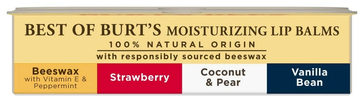Burt's Bees Store Burt's Bees 100% Natural Origin Moisturizing Lip Balm, Multipack, Original Beeswax, Strawberry, Coconut & Pear And Vanilla Bean With Beeswax & Fruit Extracts, 4 Tubes 8 Burt's Bees Store Burt's Bees 100% Natural Origin Moisturizing Lip Balm, Multipack, Original Beeswax, Strawberry, Coconut & Pear And Vanilla Bean With Beeswax & Fruit Extracts, 4 Tubes - Image 6