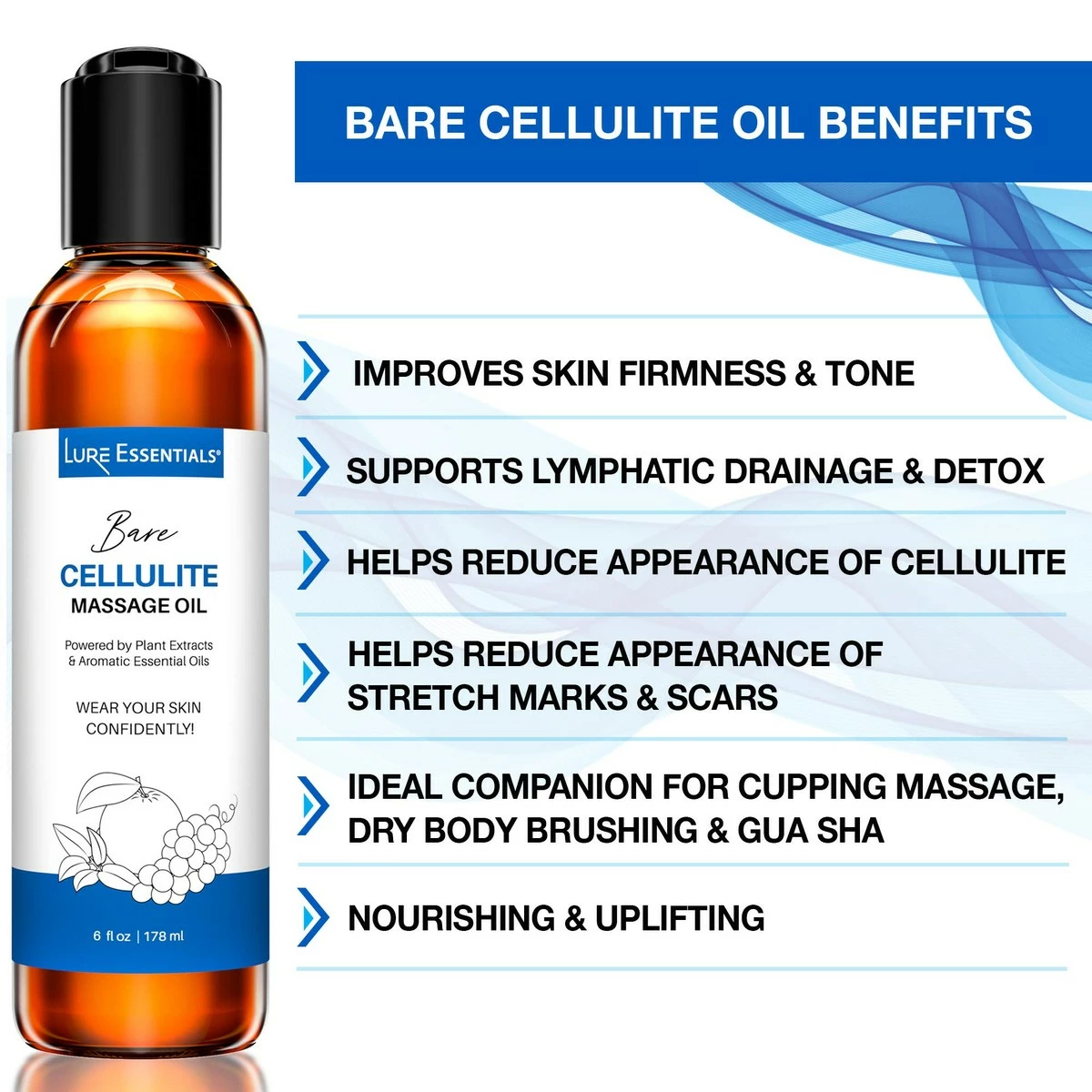 Lure Essentials Cellulite Massage Oil, All-Natural Ingredients For Cupping Massage. Helps Reduce Appearance Of Cellulite For Hips, Butt, Thighs 4 Lure Essentials Cellulite Massage Oil, All-Natural Ingredients For Cupping Massage. Helps Reduce Appearance Of Cellulite For Hips, Butt, Thighs - Image 2