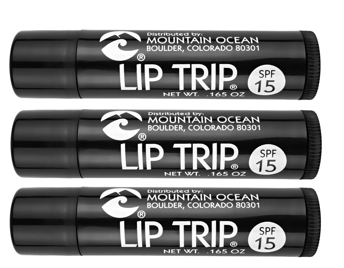 Mountain Ocean Lip Trip SPF 15 Lip Balm (Pack Of 3) With Apricot Kernal Oil, Sesame Oil, Aloe Vera And Cocoa Butter, 0.17 Oz. Each 3 Mountain Ocean Lip Trip SPF 15 Lip Balm (Pack Of 3) With Apricot Kernal Oil, Sesame Oil, Aloe Vera And Cocoa Butter, 0.17 Oz. Each