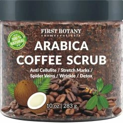 First Botany Cosmeceuticals Store 100% Natural Arabica Coffee Scrub With Organic Coffee, Coconut And Shea Butter - Best Acne, Anti Cellulite And Stretch Mark Treatment, Spider Vein Therapy For Varicose Veins & Eczema 10 Oz