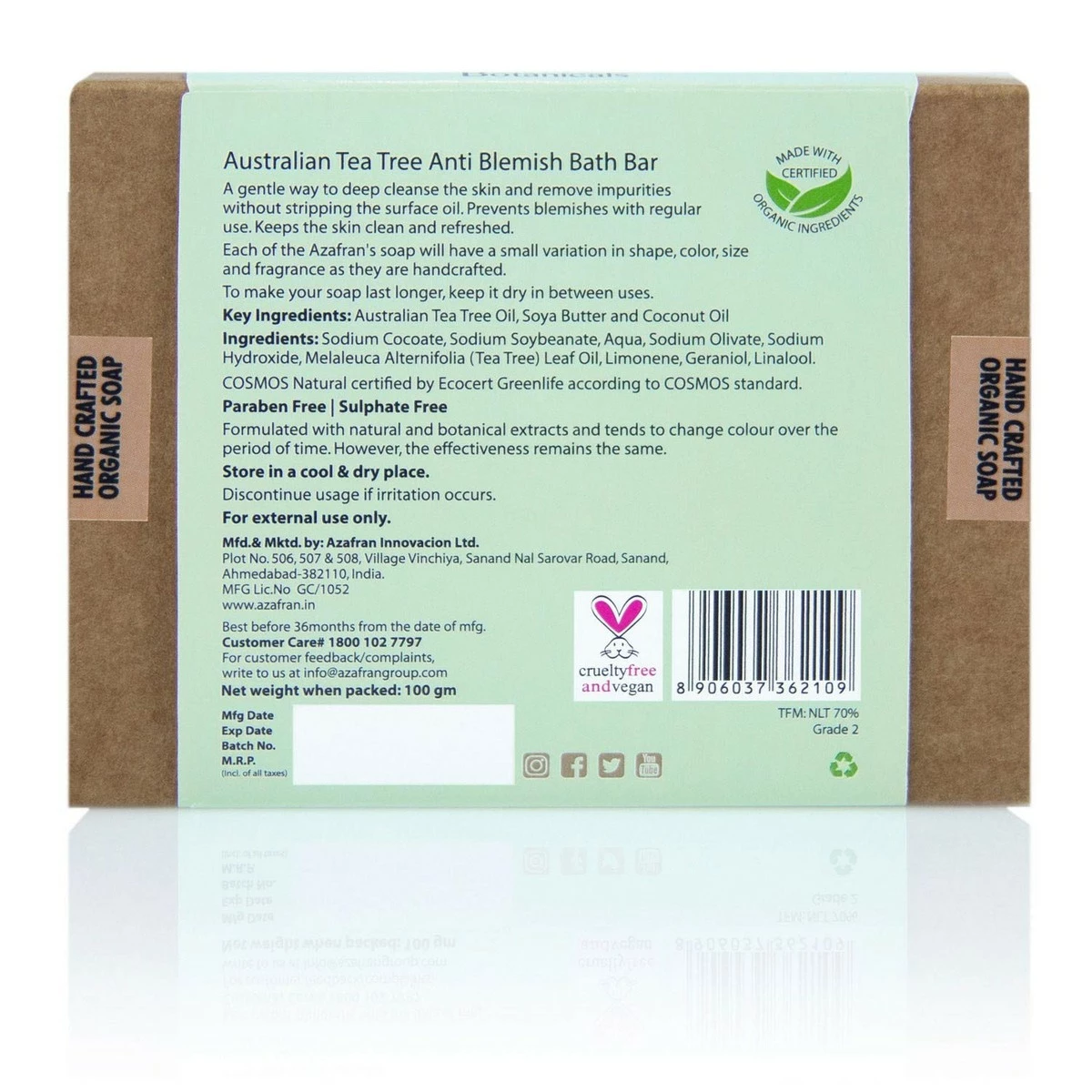 Azafran Australian Tea Tree Body Bath Soap Bar, 3.53oz, With Organic Pure Essential Oil, Anti-Blemish Antiseptic, Vegan, Non-GMO, Sensitive Skin Safe 4 Azafran Australian Tea Tree Body Bath Soap Bar, 3.53oz, With Organic Pure Essential Oil, Anti-Blemish Antiseptic, Vegan, Non-GMO, Sensitive Skin Safe - Image 2