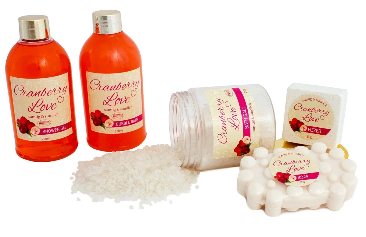 BRUBAKER 6 Pcs Gift Set 'Cranberry Love' Beauty Spa Set With Golden Bathtub, Bath Fizzer, Bubble Bath, Shower Gel, Bath Salt, Soap 4 BRUBAKER 6 Pcs Gift Set 'Cranberry Love' Beauty Spa Set With Golden Bathtub, Bath Fizzer, Bubble Bath, Shower Gel, Bath Salt, Soap - Image 2