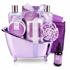 ArioseMonde Bath Spa Basket Gift Set, Bath & Body Set For Women & Men,Lavender Scent, Includes Body Lotion, Shower Gel, Bath Salts, Bubble Bath, Bath Fizzers,Bath Oil, Loofah Back Scrubber, Bath Tub, 10 Pcs