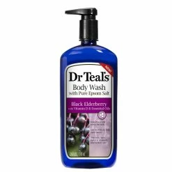 Dr Teal's Body Wash With Pure Epsom Salt, Black Elderberry With Vitamin D & Essential Oils, 24 Fl Oz