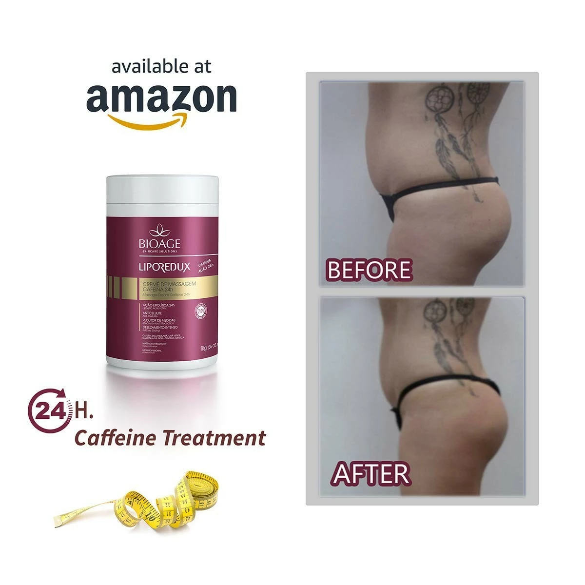 Bioage Skincare Solutions LIPOREDUX MASSAGE CAFFEIN 24 H 1Kg (35 OZ) Lipolytic Action 24h, Anti-Cellulite, Measurements Reduction DNA Technology, Intense Sliding 6 Bioage Skincare Solutions LIPOREDUX MASSAGE CAFFEIN 24 H 1Kg (35 OZ) Lipolytic Action 24h, Anti-Cellulite, Measurements Reduction DNA Technology, Intense Sliding - Image 4