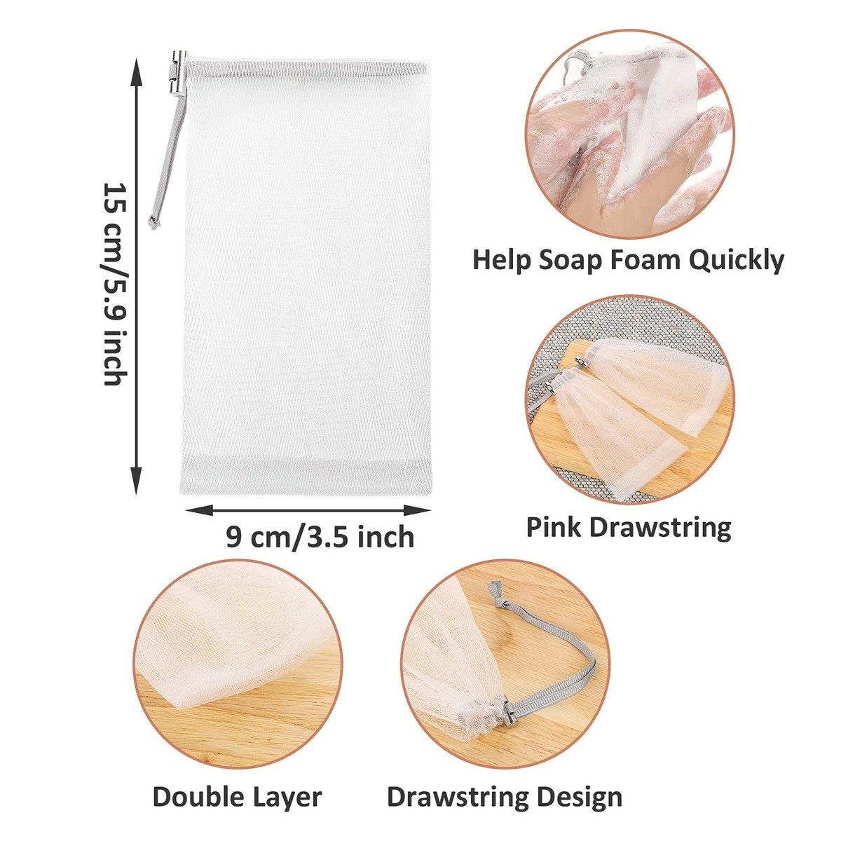Cobahom Store Cobahom 6 Pcs Mesh Soap Bag Mesh Foaming Net Soap Sack Bags Soap Handmade Soap Bubble Mesh Net Bags With Drawstring For Bath & Shower (Gray) 5 Cobahom Store Cobahom 6 Pcs Mesh Soap Bag Mesh Foaming Net Soap Sack Bags Soap Handmade Soap Bubble Mesh Net Bags With Drawstring For Bath & Shower (Gray) - Image 3