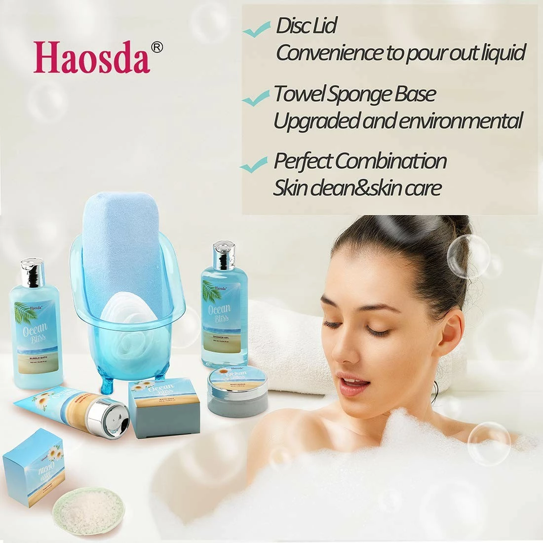 Haosda Bath Set For Women - Gift Basket Includes Bubble Bath, Shower Gel, Body & Hand Lotion, Bath Salts And More, Perfect Gifts Set For Home Relaxation (Blue) 4 Haosda Bath Set For Women - Gift Basket Includes Bubble Bath, Shower Gel, Body & Hand Lotion, Bath Salts And More, Perfect Gifts Set For Home Relaxation (Blue) - Image 2