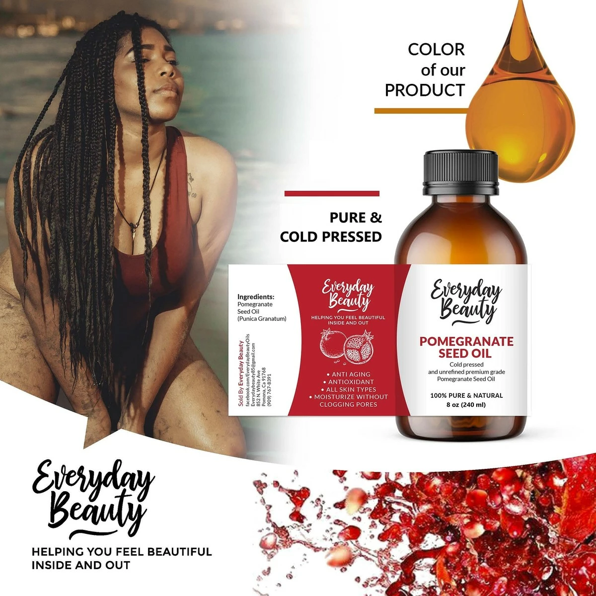 Everyday Beauty Helping You Feel Beautiful Inside And Out Store Pomegranate Seed Oil - 8oz - 100% Pure & Natural Cold Pressed And Unrefined Premium Grade Moisturizing Oil For Face, Skin And Hair 5 Everyday Beauty Helping You Feel Beautiful Inside And Out Store Pomegranate Seed Oil - 8oz - 100% Pure & Natural Cold Pressed And Unrefined Premium Grade Moisturizing Oil For Face, Skin And Hair - Image 3