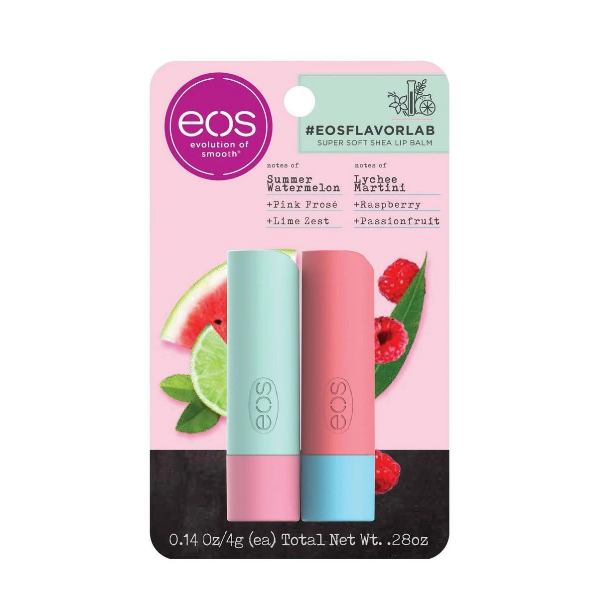 Eos Flavor Lab Lip Balm Sticks Watermelon Lime Frose' & Raspberry Lychee Pack Of 1(Total 0.28oz) 3 Eos Flavor Lab Lip Balm Sticks Watermelon Lime Frose' & Raspberry Lychee Pack Of 1(Total 0.28oz)