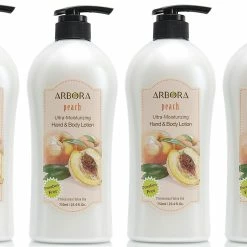 ARBORA Hand & Body Lotion PEACH 25.4OZ/750ML Paraben Free Natural Ultra-Moisturizing, Professional Massage Lotion Original From Korea, Pack Of 4