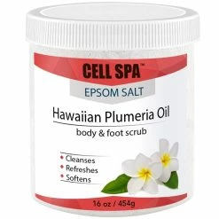 Cell Spa Exfoliating Hawaiian Plumeria Oil Infused With Organic Essential Oils Body & Foot Scrub With Epsom Salt For Skin Care, Natural Anti-Cellulite, Acne, Foot Soak, Stretch Marks Wrinkles & Scars 16 Oz