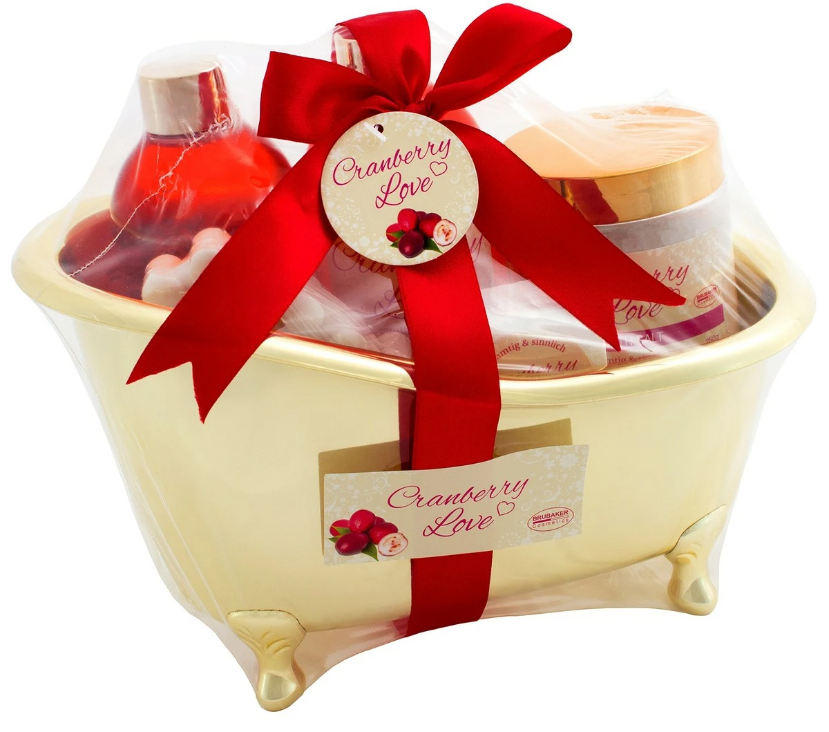 BRUBAKER 6 Pcs Gift Set 'Cranberry Love' Beauty Spa Set With Golden Bathtub, Bath Fizzer, Bubble Bath, Shower Gel, Bath Salt, Soap 3 BRUBAKER 6 Pcs Gift Set 'Cranberry Love' Beauty Spa Set With Golden Bathtub, Bath Fizzer, Bubble Bath, Shower Gel, Bath Salt, Soap