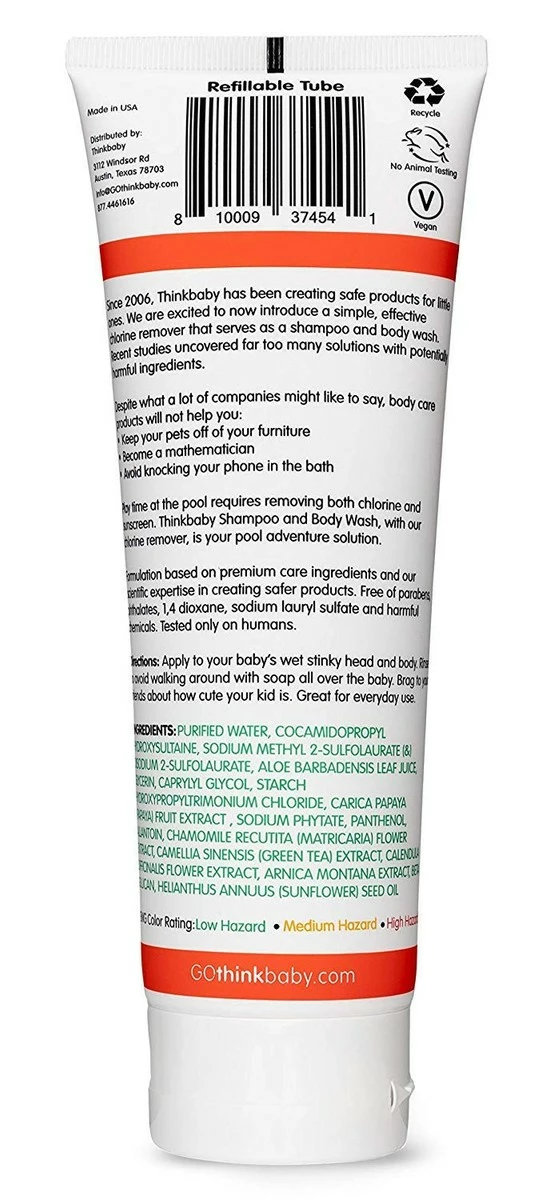Thinkbaby Chlorine Remover Shampoo & Body Wash – Safe, Gentle After Swim Baby Bath Soap – Natural No Tears Foaming Cleanser For Kids Hair & Body - Papaya, 8oz 4 Thinkbaby Chlorine Remover Shampoo & Body Wash – Safe, Gentle After Swim Baby Bath Soap – Natural No Tears Foaming Cleanser For Kids Hair & Body - Papaya, 8oz - Image 2