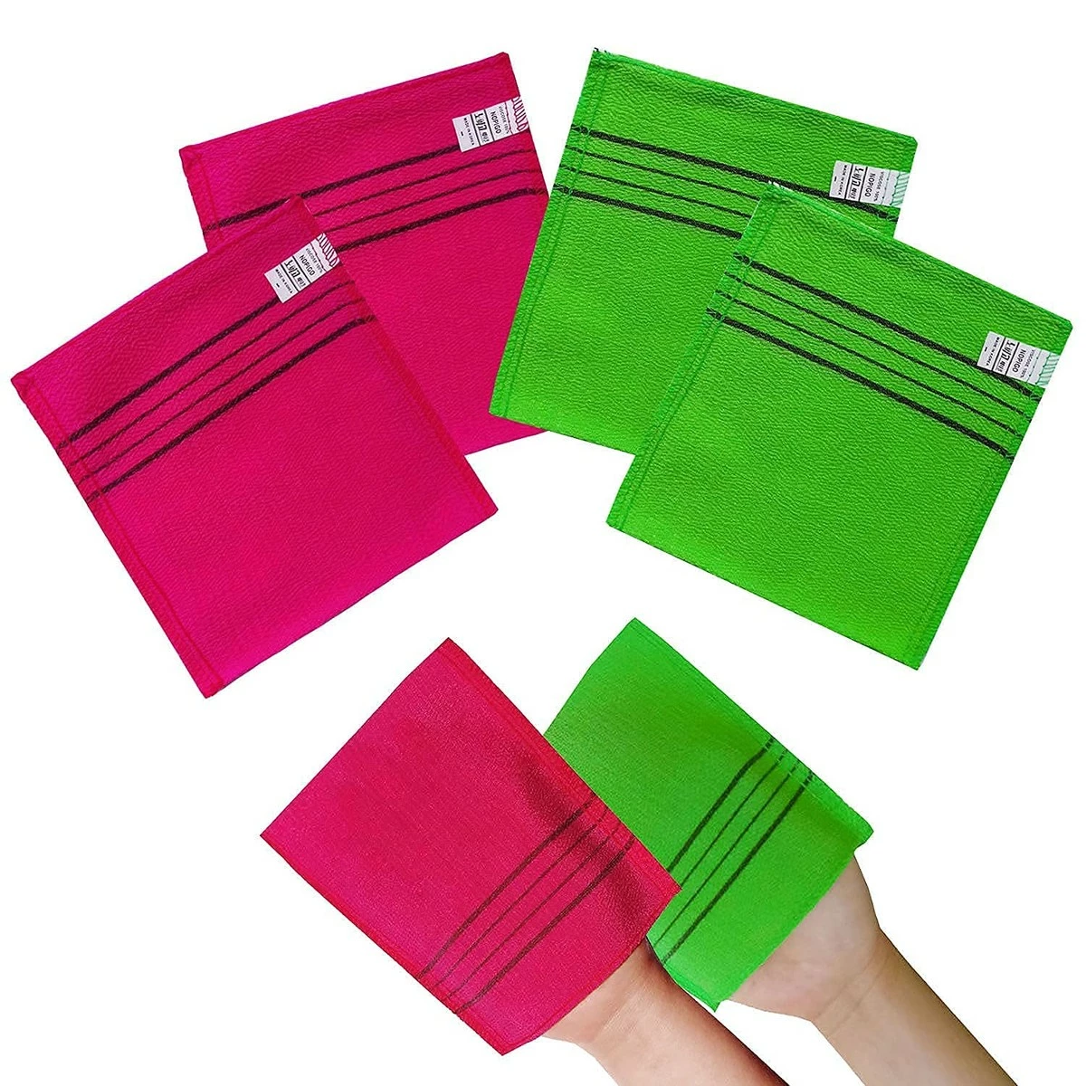NOPIGO The Original Korean Exfoliating Mitt Body Scrub Green(2) & Red (2) -4 Pack 4 NOPIGO The Original Korean Exfoliating Mitt Body Scrub Green(2) & Red (2) -4 Pack - Image 2