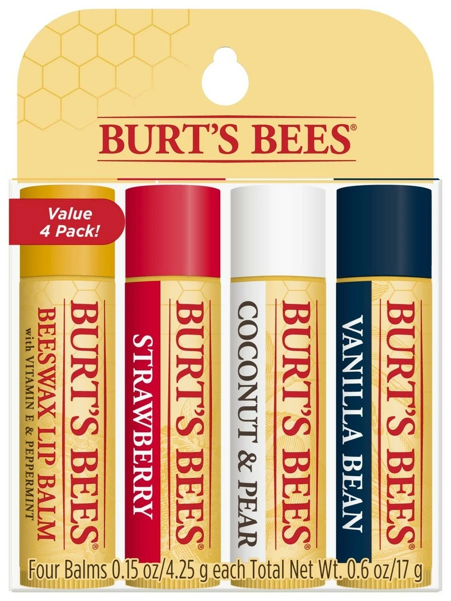 Burt's Bees Store Burt's Bees 100% Natural Origin Moisturizing Lip Balm, Multipack, Original Beeswax, Strawberry, Coconut & Pear And Vanilla Bean With Beeswax & Fruit Extracts, 4 Tubes 3 Burt's Bees Store Burt's Bees 100% Natural Origin Moisturizing Lip Balm, Multipack, Original Beeswax, Strawberry, Coconut & Pear And Vanilla Bean With Beeswax & Fruit Extracts, 4 Tubes