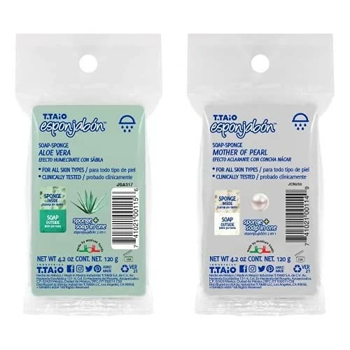 T.Taio Esponjabon Soap Sponge 2-Pack- Cleansing Shower Scrubber & Bath Wash Scrub - Massage & Lather Foot, Elbow, & Face - Bathroom Accessories - Mother Of Pearl & Aloe Vera (2-Pack) 3 T.Taio Esponjabon Soap Sponge 2-Pack- Cleansing Shower Scrubber & Bath Wash Scrub - Massage & Lather Foot, Elbow, & Face - Bathroom Accessories - Mother Of Pearl & Aloe Vera (2-Pack)