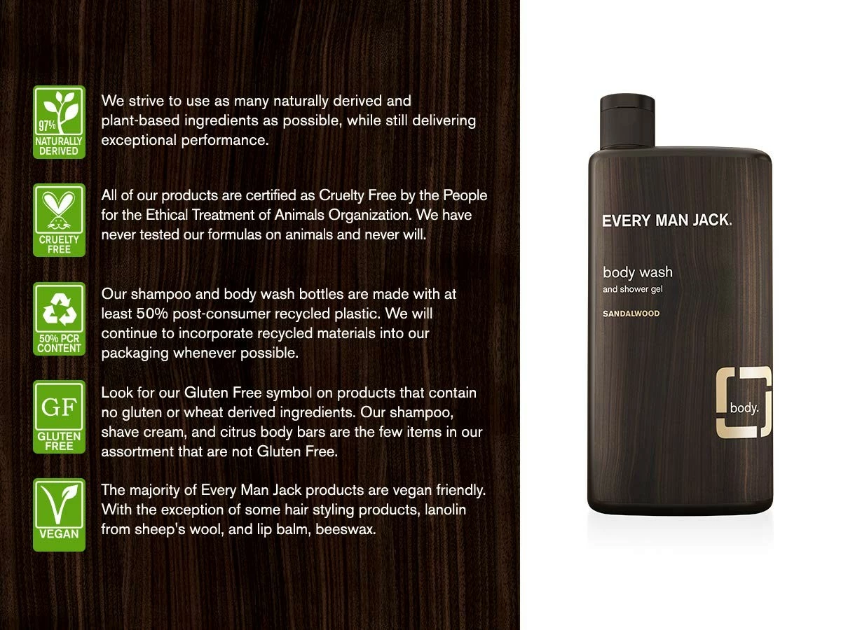 Everyman Every Man Jack Body Wash Shower Gel, Sandalwood, 16.9 Fl Oz (91297) 5 Everyman Every Man Jack Body Wash Shower Gel, Sandalwood, 16.9 Fl Oz (91297) - Image 3