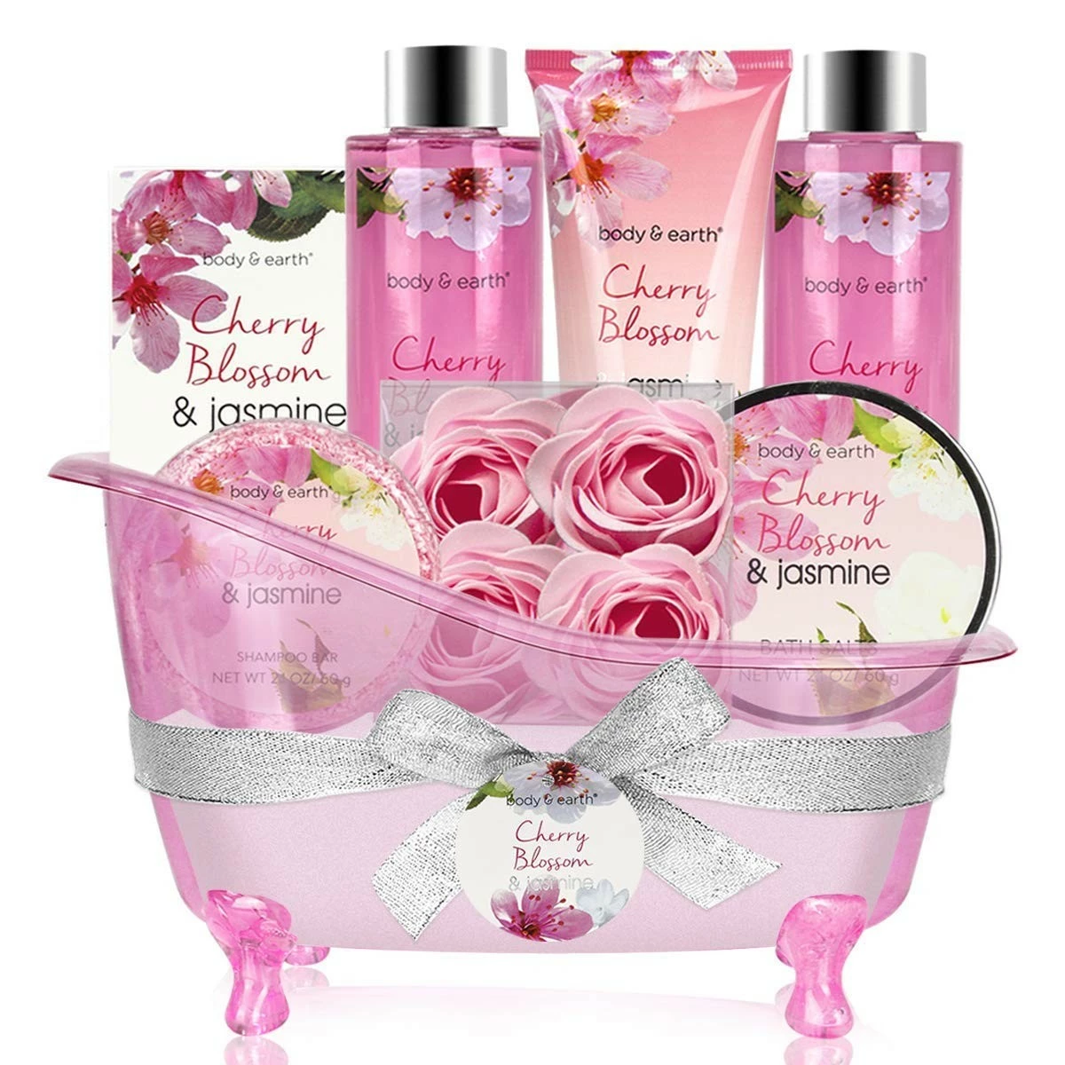 BODY & EARTH Gift Basket For Women - Spa Gift Baskets Body&Earth 8 Pcs Women Bath Sets With Cherry Blossom & Jasmine Scent Bubble Bath, Shower Gel, Body & Hand Lotion, Bath Salts, Valentines Gifts Set For Women 3 BODY & EARTH Gift Basket For Women - Spa Gift Baskets Body&Earth 8 Pcs Women Bath Sets With Cherry Blossom & Jasmine Scent Bubble Bath, Shower Gel, Body & Hand Lotion, Bath Salts, Valentines Gifts Set For Women